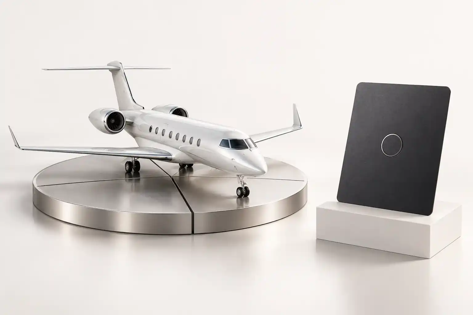 Conceptual aviation still life contrasting an aircraft ownership share with a jet card