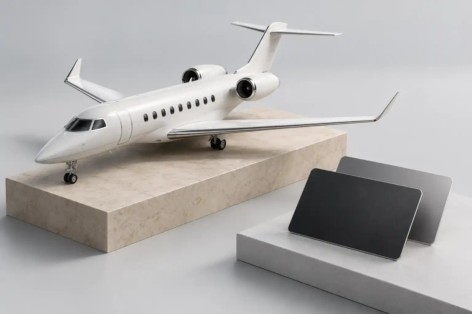 Conceptual illustration of a private aircraft model beside a membership access card