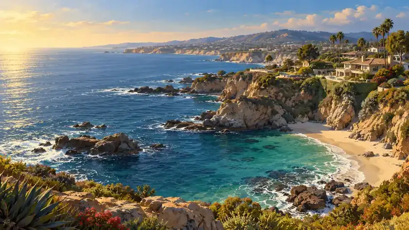 Editorial illustration: Newport coast and Pacific coves.