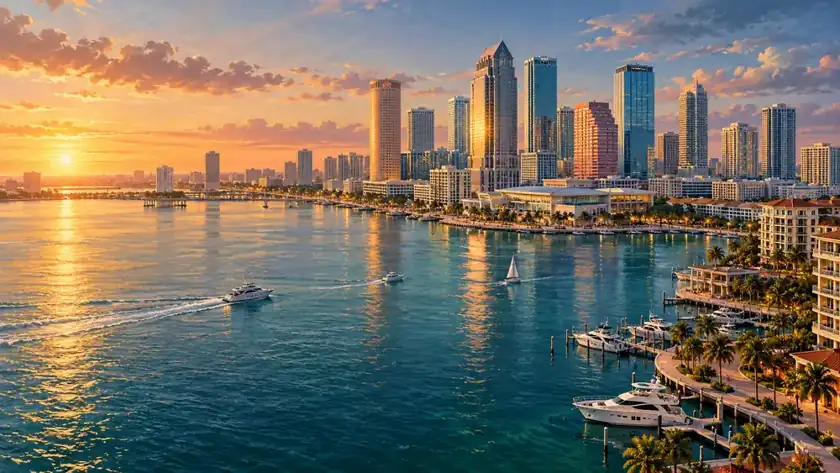 Editorial illustration: Tampa skyline along the bay.